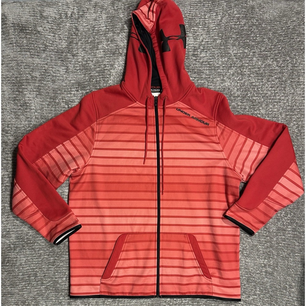 Men's Under Armour Storm Loose Hoodie Jacket Red Striped Full Zip XL